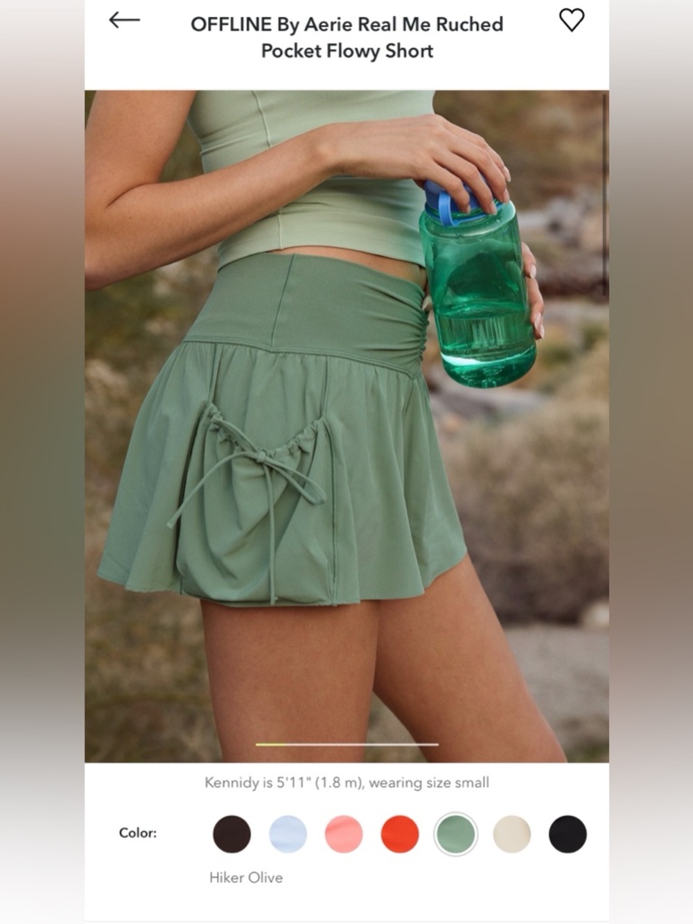 NWT! OFFLINE By Aerie Real Me Ruched Picket Flowy Short Size XXS in Hiker Olive